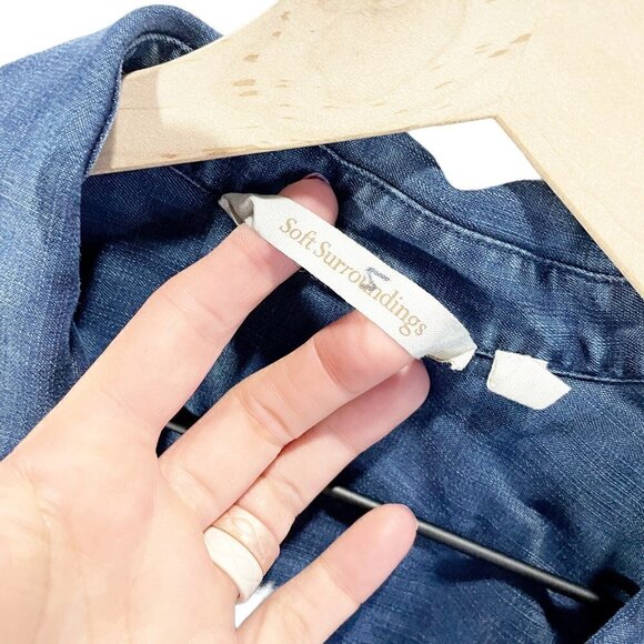 Soft Surroundings Womens Button Up Shirt Blue Denim Long Sleeve Collar Slit S - Picture 6 of 8